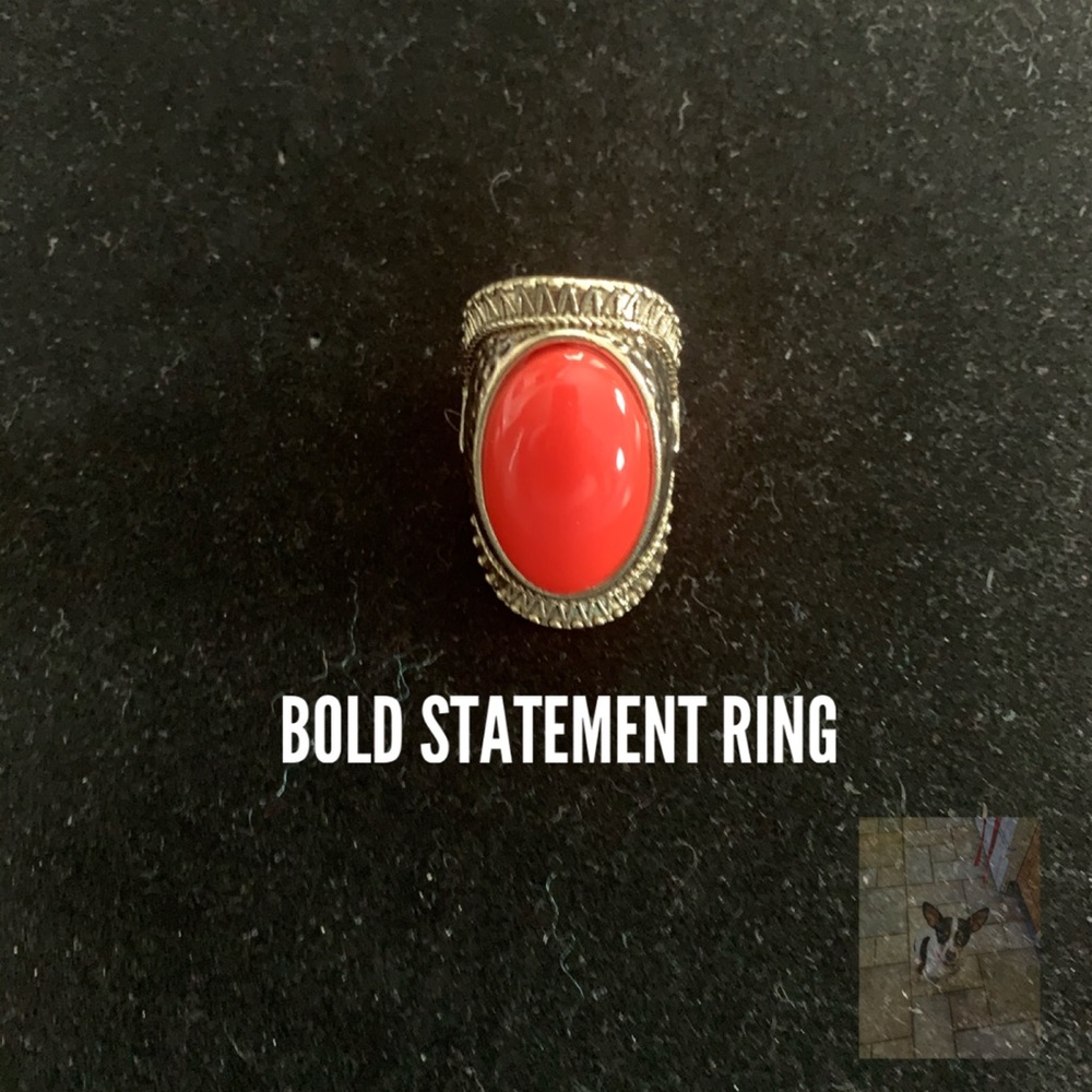 Gold tone and orange ring size 7 - Picture 1 of 5